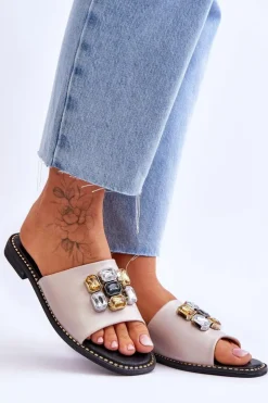 Damskie buty S.Barski Damskie Klapki Z Kamieniami S.Barski KV-2775-31 Nude