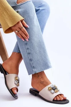 Damskie buty S.Barski Damskie Klapki Z Kamieniami S.Barski KV-2775-31 Nude