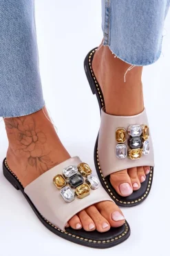 Damskie buty S.Barski Damskie Klapki Z Kamieniami S.Barski KV-2775-31 Nude