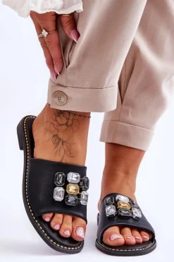 Damskie Damskie buty S.Barski Damskie Klapki Z Kamieniami S.Barski KV-2775-31 Czarne