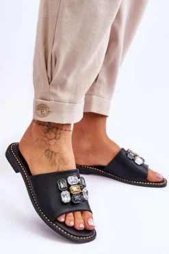 Damskie Damskie buty S.Barski Damskie Klapki Z Kamieniami S.Barski KV-2775-31 Czarne