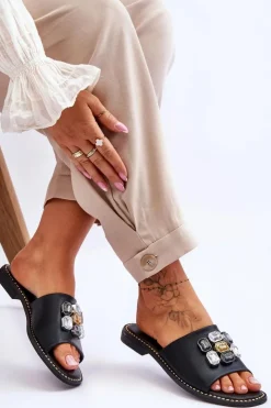 Damskie Damskie buty S.Barski Damskie Klapki Z Kamieniami S.Barski KV-2775-31 Czarne