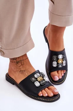 Damskie Damskie buty S.Barski Damskie Klapki Z Kamieniami S.Barski KV-2775-31 Czarne