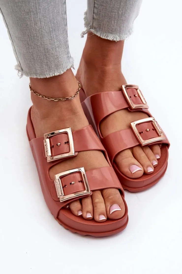 Online ZAXY Damskie Klapki Z Klamrami JJ285246 Brudny Róż