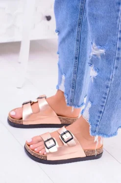 Damskie Boto Damskie Klapki Z Klamrami Na Korku Champagne Ferone