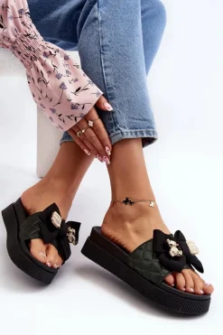 Damskie Boto Damskie Klapki Z Kokardą i Misiem Czarne Katterina