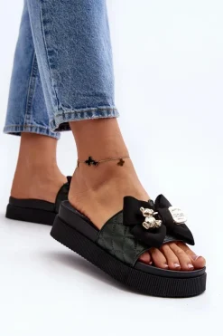 Damskie Boto Damskie Klapki Z Kokardą i Misiem Czarne Katterina