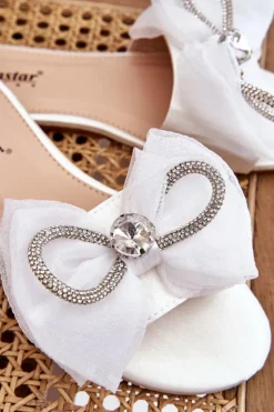 Damskie Boto Damskie Klapki Z Kokardą I Cyrkoniami Białe Jolene