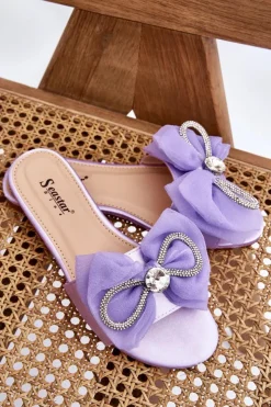 Online Boto Damskie Klapki Z Kokardą I Cyrkoniami Fioletowe Jolene