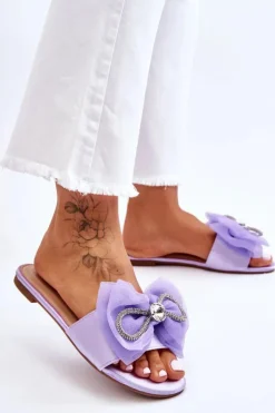 Online Boto Damskie Klapki Z Kokardą I Cyrkoniami Fioletowe Jolene