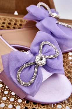 Online Boto Damskie Klapki Z Kokardą I Cyrkoniami Fioletowe Jolene