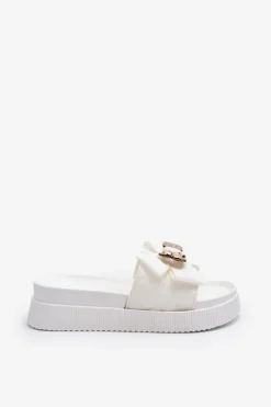 Hot Boto Damskie Klapki Z Kokardą i Misiem Białe Katterina