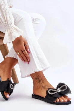 Clearance Boto Damskie Klapki Z Kokardą I Cyrkoniami Czarne Jolene