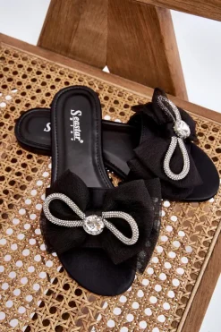 Clearance Boto Damskie Klapki Z Kokardą I Cyrkoniami Czarne Jolene
