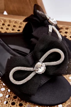 Clearance Boto Damskie Klapki Z Kokardą I Cyrkoniami Czarne Jolene