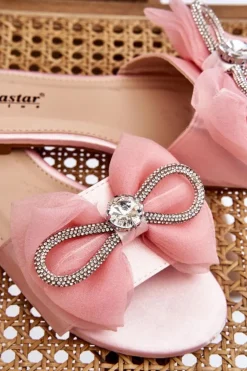 Clearance Boto Damskie Klapki Z Kokardą I Cyrkoniami Różowe Jolene