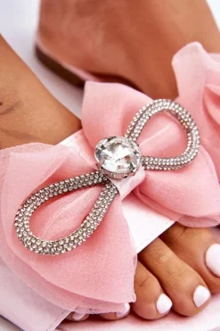 Clearance Boto Damskie Klapki Z Kokardą I Cyrkoniami Różowe Jolene