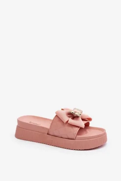 Damskie Boto Damskie Klapki Z Kokardą i Misiem Różowe Katterina