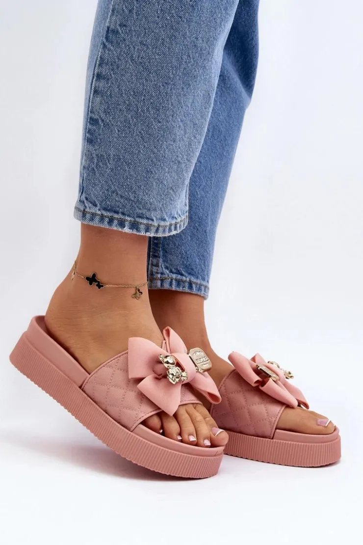 Damskie Boto Damskie Klapki Z Kokardą i Misiem Różowe Katterina