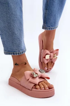 Damskie Boto Damskie Klapki Z Kokardą i Misiem Różowe Katterina