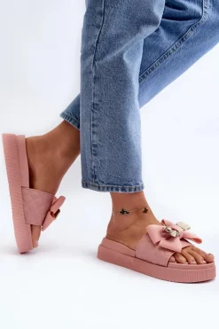 Damskie Boto Damskie Klapki Z Kokardą i Misiem Różowe Katterina