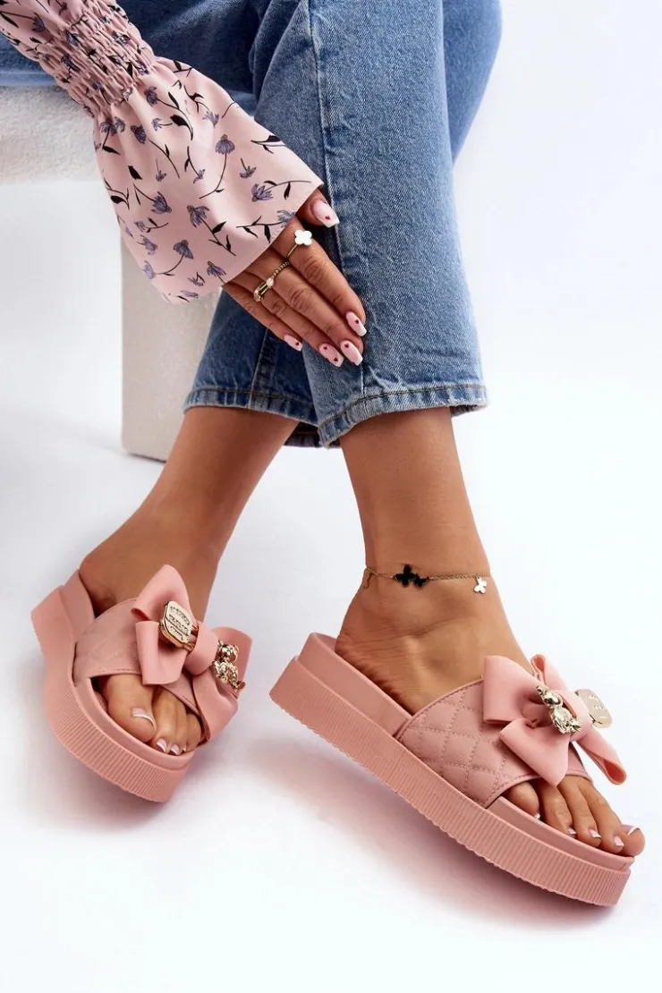 Damskie Boto Damskie Klapki Z Kokardą i Misiem Różowe Katterina