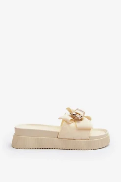 Damskie Boto Damskie Klapki Z Kokardą i Misiem Beżowe Katterina