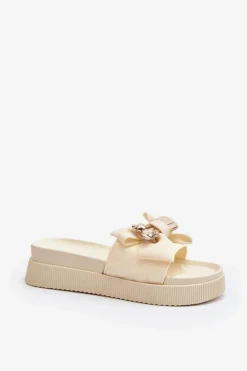 Damskie Boto Damskie Klapki Z Kokardą i Misiem Beżowe Katterina