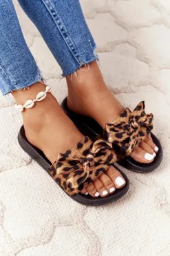 Evento Klapki Damskie Klasyczne*Damskie Klapki Z Kokardą Leopard Beat It