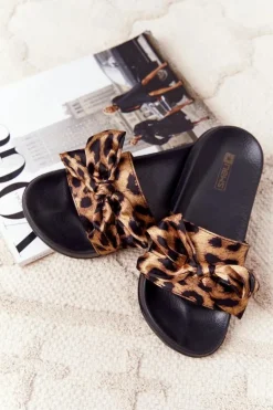Evento Klapki Damskie Klasyczne*Damskie Klapki Z Kokardą Leopard Beat It