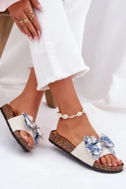 Boto Klapki Korkowe|Klapki Na Platformie*Damskie Klapki Z Kokardą Na Korkowej Platformie e Lisandrea Niebieski