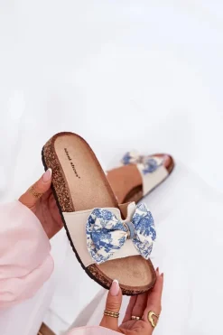 Boto Klapki Korkowe|Klapki Na Platformie*Damskie Klapki Z Kokardą Na Korkowej Platformie e Lisandrea Niebieski