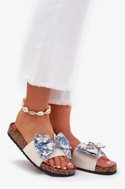 Boto Klapki Korkowe|Klapki Na Platformie*Damskie Klapki Z Kokardą Na Korkowej Platformie e Lisandrea Niebieski