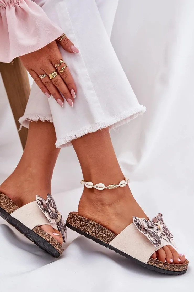 Boto Klapki Korkowe|Klapki Na Platformie*Damskie Klapki Z Kokardą Na Korkowej Platformie Beżowe Lisandrea Beżowy