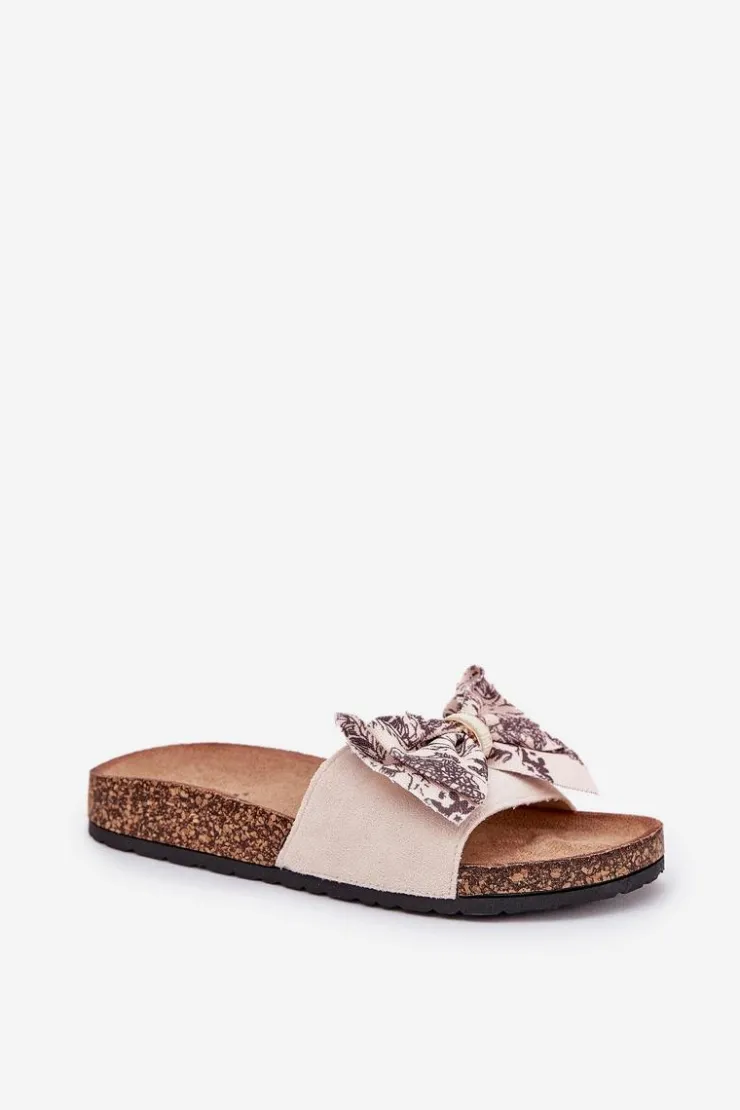 Boto Klapki Korkowe|Klapki Na Platformie*Damskie Klapki Z Kokardą Na Korkowej Platformie Beżowe Lisandrea Beżowy