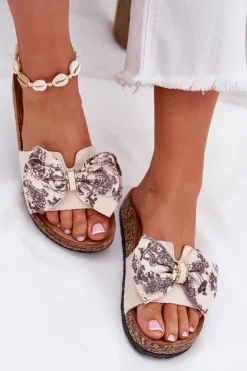 Boto Klapki Korkowe|Klapki Na Platformie*Damskie Klapki Z Kokardą Na Korkowej Platformie Beżowe Lisandrea Beżowy