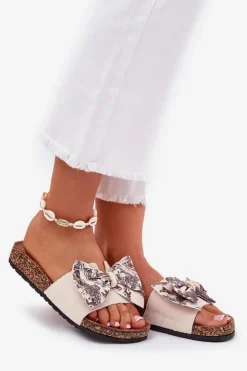 Boto Klapki Korkowe|Klapki Na Platformie*Damskie Klapki Z Kokardą Na Korkowej Platformie Beżowe Lisandrea Beżowy