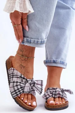 Sale Boto Damskie Klapki Z Kokardą Na Platformie Szare Vero