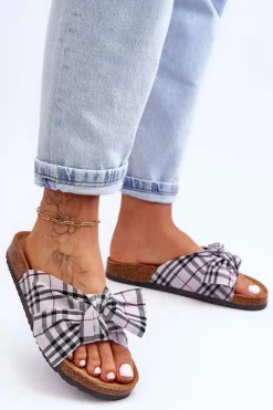 Sale Boto Damskie Klapki Z Kokardą Na Platformie Szare Vero