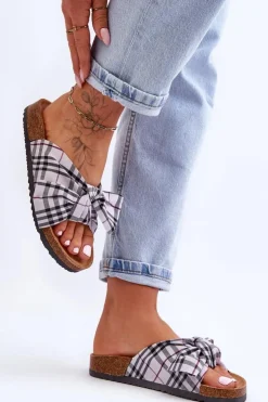 Sale Boto Damskie Klapki Z Kokardą Na Platformie Szare Vero