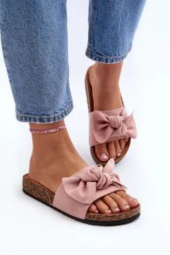 Discount Boto Damskie Klapki Z Kokarda Różowe Ezephira