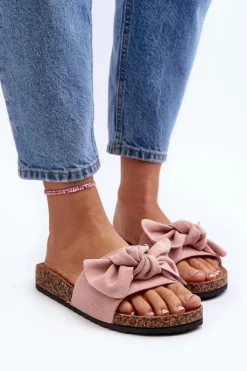 Discount Boto Damskie Klapki Z Kokarda Różowe Ezephira