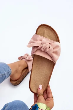 Discount Boto Damskie Klapki Z Kokarda Różowe Ezephira