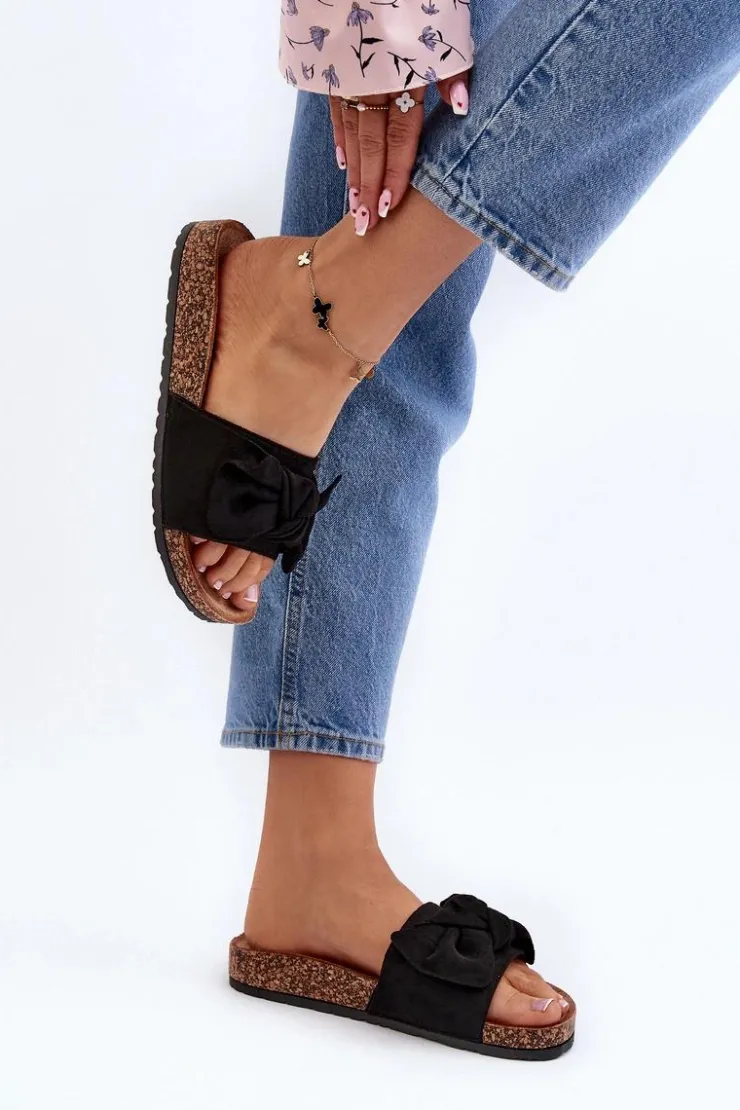 Clearance Boto Damskie Klapki Z Kokarda Czarne Ezephira