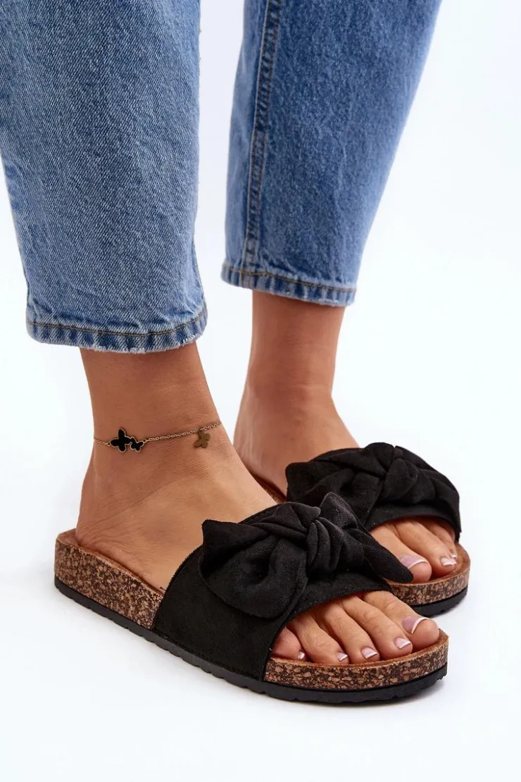 Clearance Boto Damskie Klapki Z Kokarda Czarne Ezephira