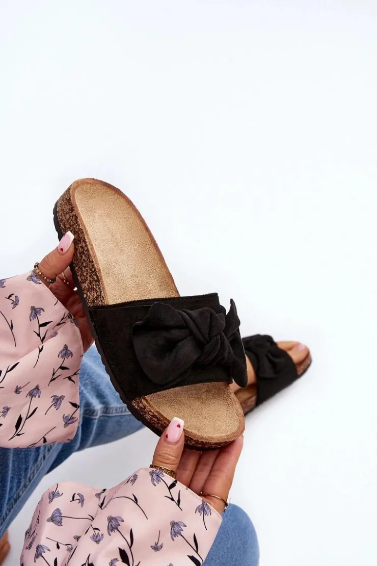 Clearance Boto Damskie Klapki Z Kokarda Czarne Ezephira