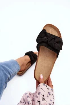 Clearance Boto Damskie Klapki Z Kokarda Czarne Ezephira