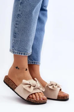 Damskie Boto Damskie Klapki Z Kokarda Beżowe Ezephira