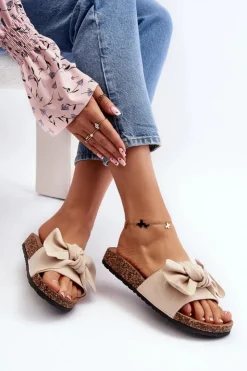 Damskie Boto Damskie Klapki Z Kokarda Beżowe Ezephira