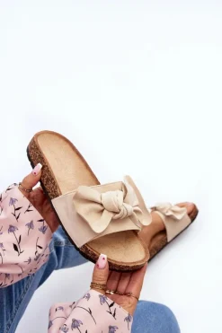 Damskie Boto Damskie Klapki Z Kokarda Beżowe Ezephira